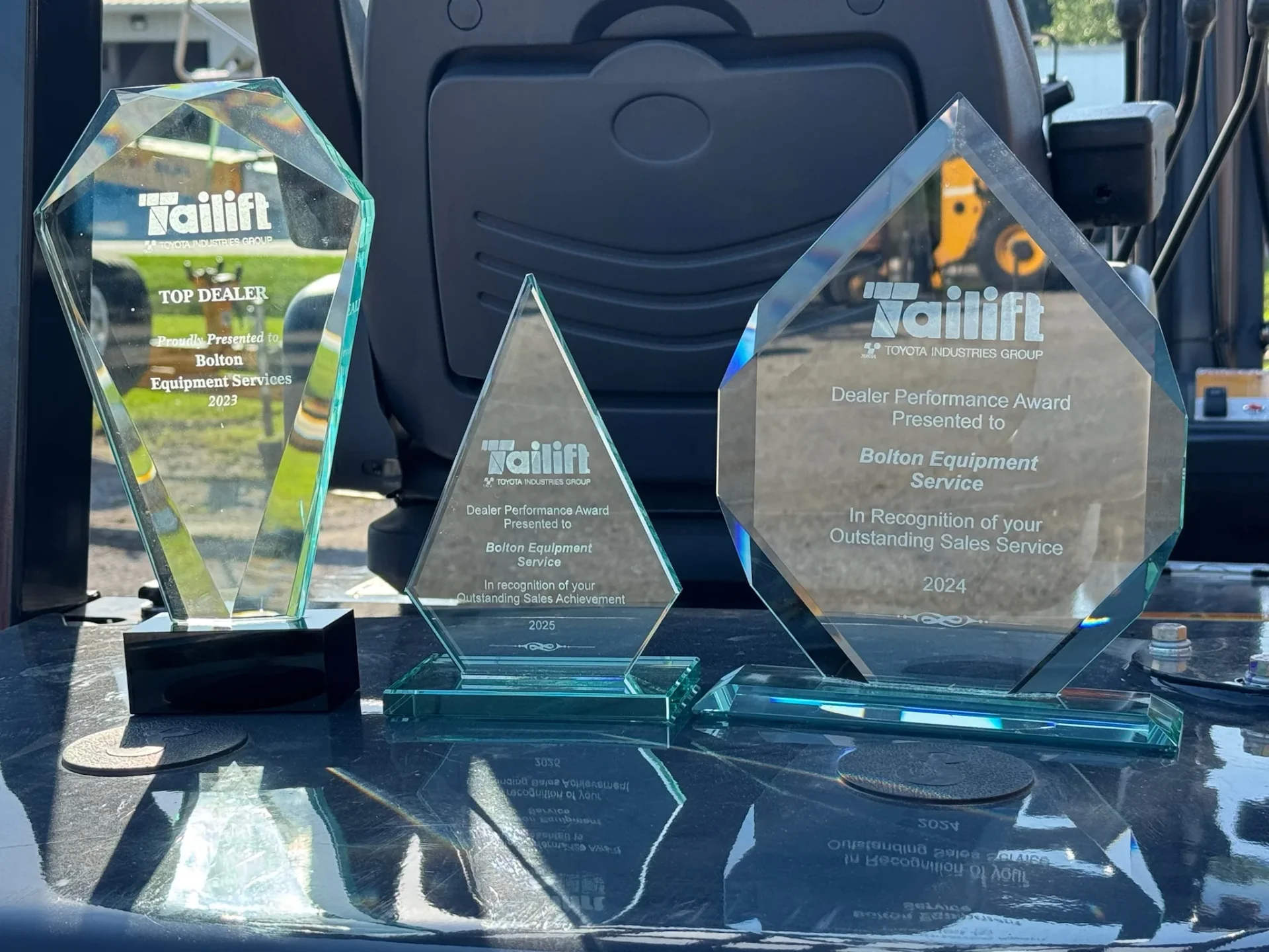 Tailift Top Dealer and Dealer Performance Awards presented to Bolton Equipment Services, 2023 through 2025